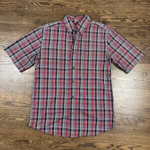 Carhartt Shirt Mens Medium Red Blue Plaid Short Sleeve Button Front Relaxed Fit